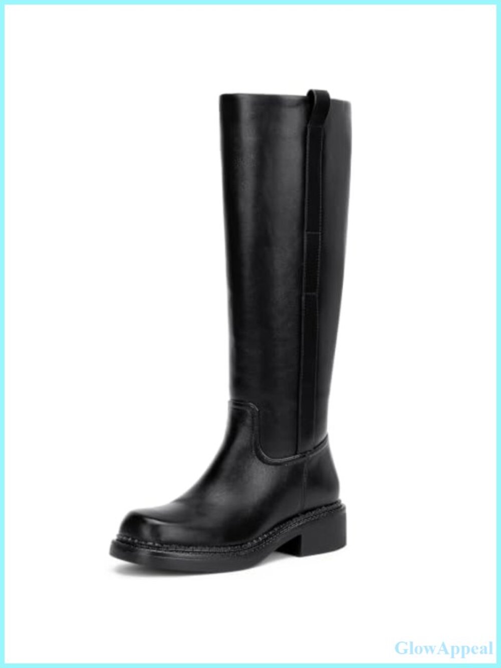 Women's Knee High Boots Square Toe Low Chunky Heel Side Zip Faux Leather